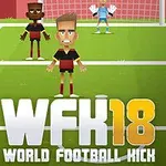 Futbalisti na ihrisku s brankárom v pozadí a textom WFK 18 World Football Kick