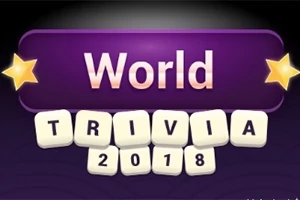 Fialový banner s nápisom World Trivia 2018 a dvomi žltými hviezdičkami