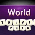Fialový banner s nápisom World Trivia 2018 a dvomi žltými hviezdičkami