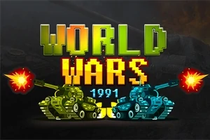 Dve strieľajúce tanky, jeden zelený a druhý modrý, pod nápisom WORLD WARS 1991 na tmavom pozadí