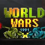 Dve strieľajúce tanky, jeden zelený a druhý modrý, pod nápisom WORLD WARS 1991 na tmavom pozadí