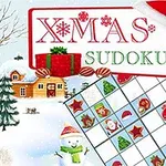 Vianočná tematika so snehuliakom, zasneženou krajinou, a sudoku mriežkou s vianočnými symbolmi
