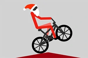 Červená silueta jazdca na bicykli v tvare Santa Clausa na šedom pozadí