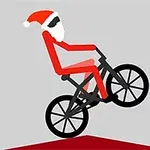 Červená silueta jazdca na bicykli v tvare Santa Clausa na šedom pozadí