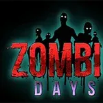 Siluety zombie postáv na tmavom pozadí s výrazným červeným nápisom ZOMBIE DAYS