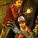 Dvaja ľudia v panike pred útočiacimi zombie pri dverách