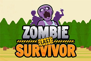 Fialový zombie s otvorenými ústami pred lesom s nápisom Zombie Last Survivor