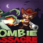 Kreslený kovboj strieľa na útočiaceho zeleného zombieho pod nočnou oblohou s názvom hry v popredí