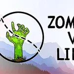 Zelená zombie ruka vyčnievajúca z kruhu na farebnom pozadí
